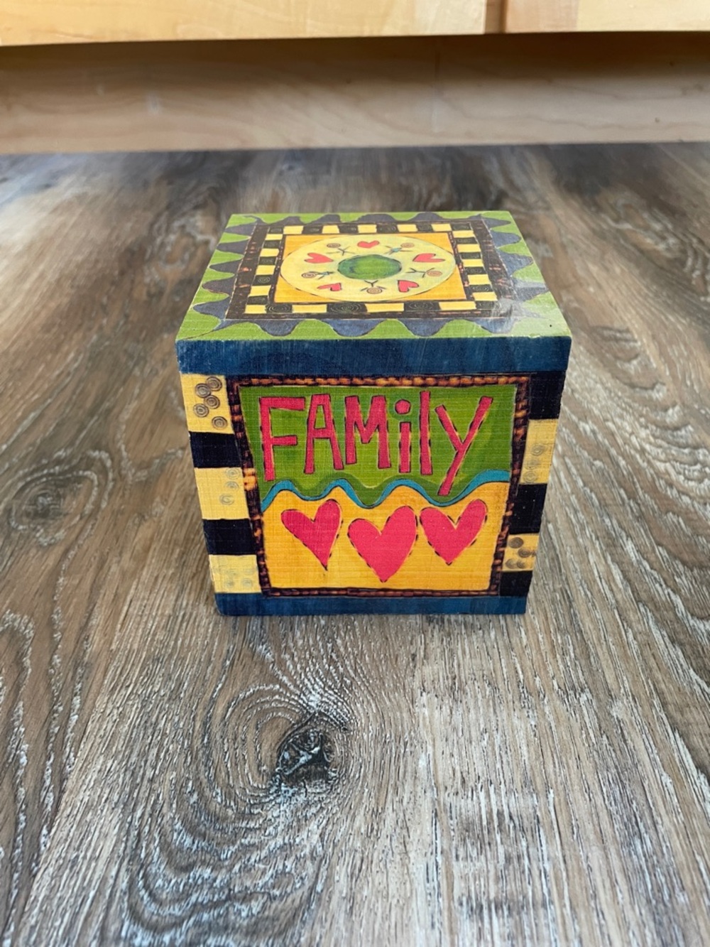 GANZ Wooden Box with Painted Peace Label “Family” - by Stephanie Burgess